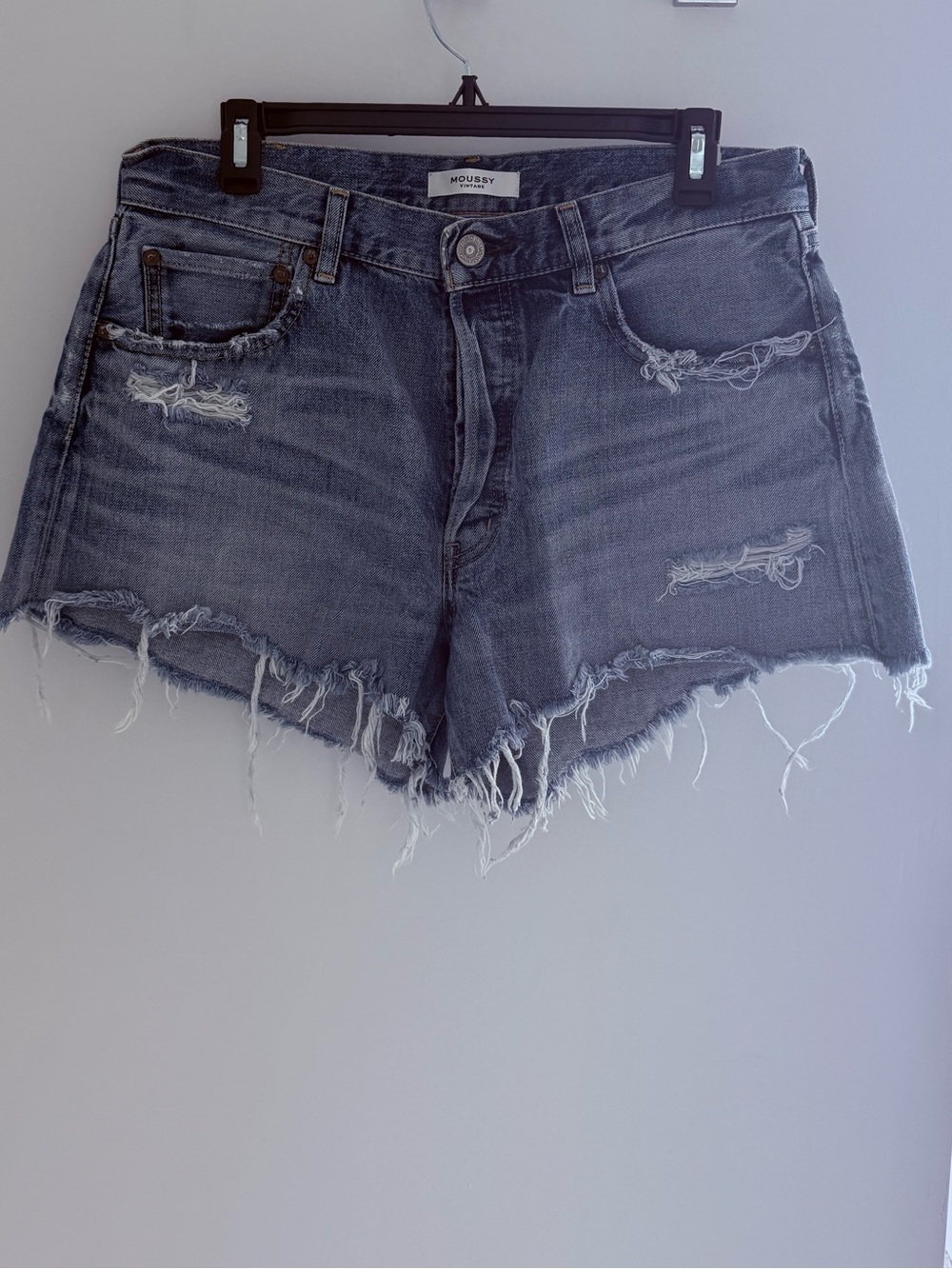 Moussy Distressed Blue Denim Cutoff Shorts